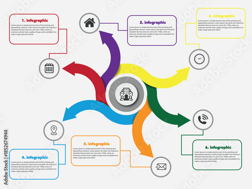 Modern Circular Business Infographic with 6 Steps and Icons