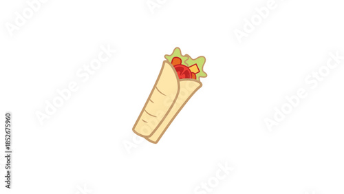 Delicious cartoon shawarma wrap with lettuce and tomato filling illustration