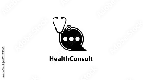 HealthConsult logo with stethoscope and speech bubble on white background