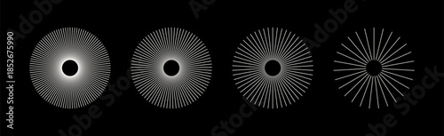 Radial circle radiation lines in color of the year 2026. Sun star rays set. Ray burst, beams collection. Set of sunburst element, radial stripes. Outline abstract graphic. Circular radial lines.