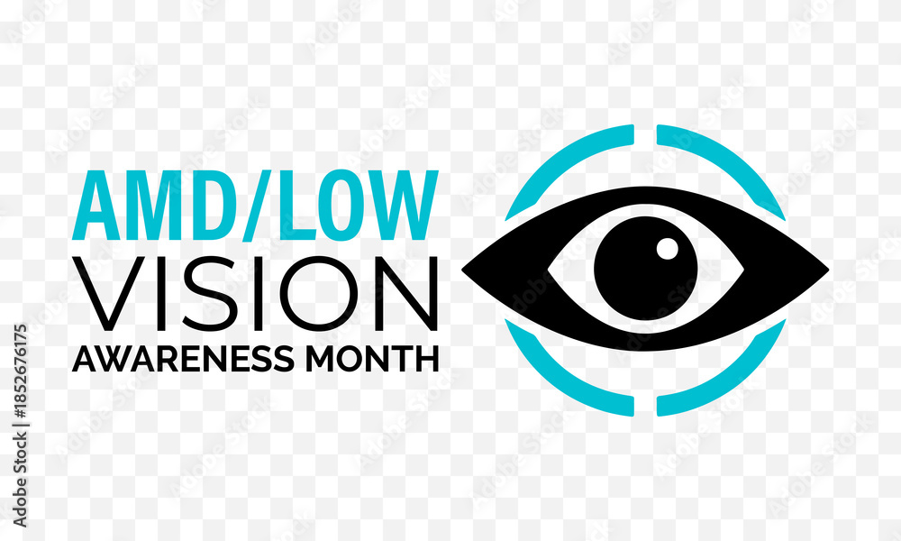 Obraz premium AMDLow or AMD Low Vision Awareness Month is every year in February. Design for banner, cards, prints, social media, poster, flyer and background design template.