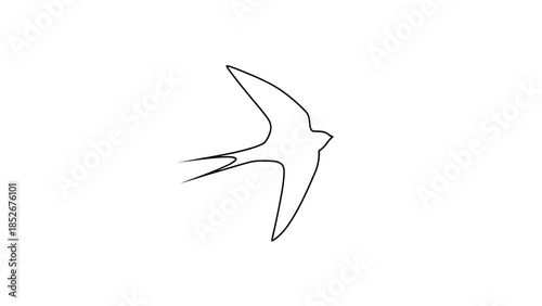 Minimalist illustration of a bird in flight with simple lines and white background