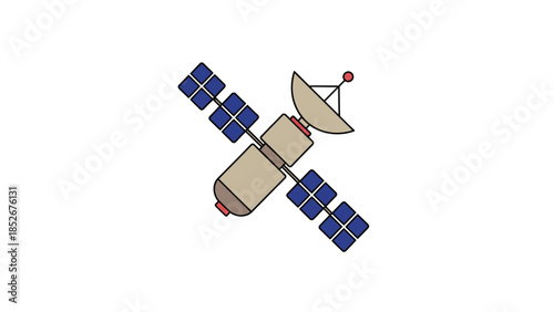 Satellite in Space with Solar Panels and Dish Antenna Technology
