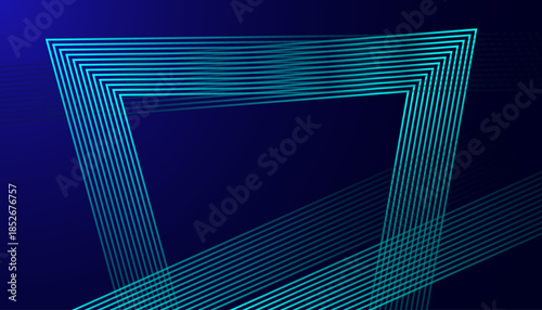 Abstract Neon Line Art Background with Modern Circular Wave Design. Futuristic Teal Glow Line Pattern on Dark Minimal Background.