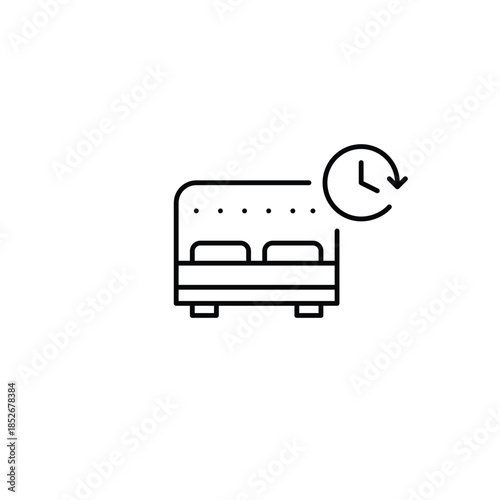 Double bed and clock. Timed rest and wake up schedule, holiday hotel booking. Pixel perfect, editable stroke vector icon