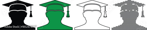 Graduation caps on various colored silhouettes of people