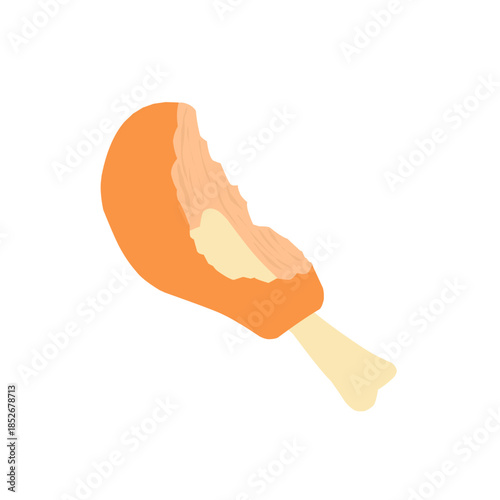 Illustration of a bitten chicken thigh. Flat design of a chicken thigh. Chicken meat