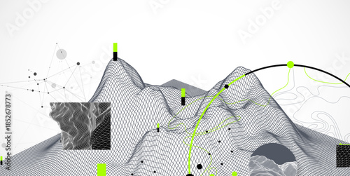 Abstract wireframe mountain background. Modern science or technology art elements. Surface illustration.