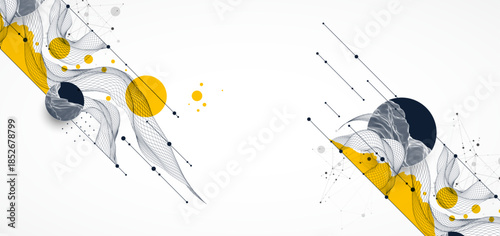 Abstract wireframe background. Modern science art elements. Surface illustration.