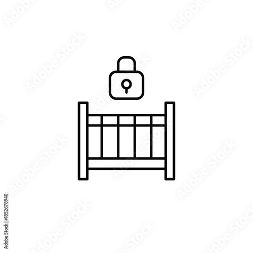 Baby crib and lock. Child safety, parental control. Pixel perfect, editable vector icon
