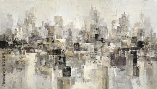 Panel kuchenny z motywem Abstract artwork featuring a blurred cityscape in muted tones, evoking a sense of mystery