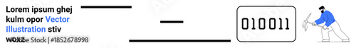 Data mining, cybersecurity, digital analysis, information processing, coding, binary systems. A worker digging into binary code data. Data mining and cybersecurity concept