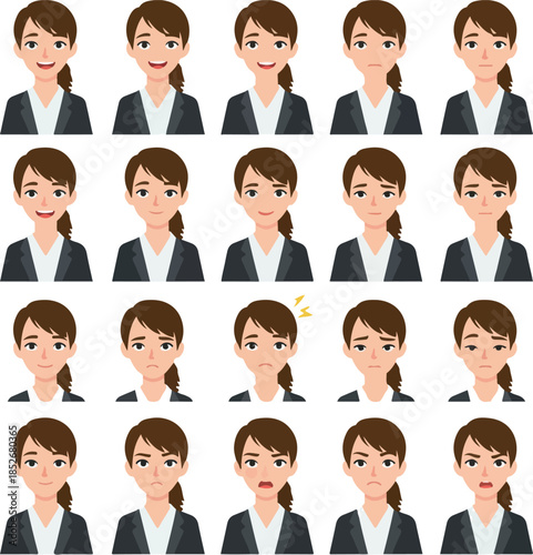 Pixel Art Woman Various Emotions Flat Design Icon Set