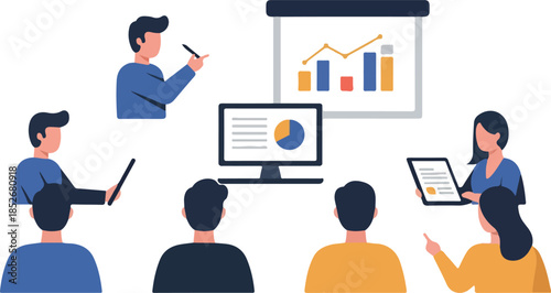 Presentation Meeting Flat Design People Data Analytics Chart