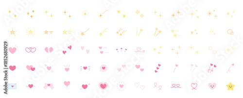 キラキラやハートや星のアイコンのベクターイラストセット