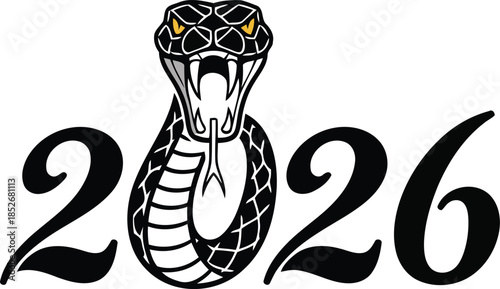 Black snake coiled around the number 2026 serpent reptile