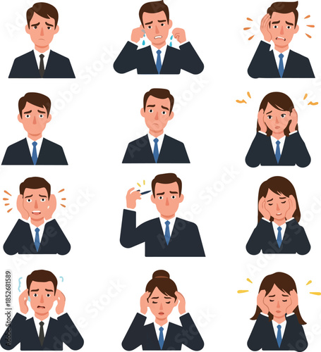 Sad Business People Expressing Stress and Worry Flat Design Icons