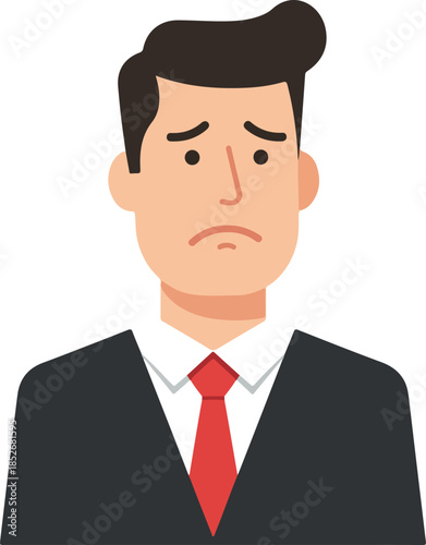Sad Businessman Flat Design Avatar with Red Tie and Black Suit