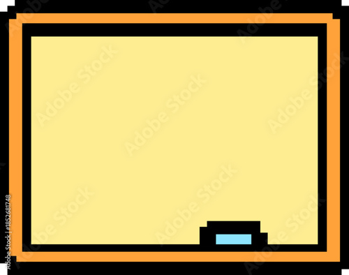 Modern digital screen with orange border and blue button
