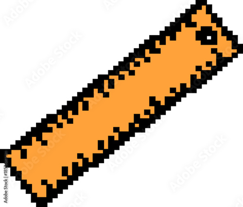 Vibrant orange pixelated sword on black background