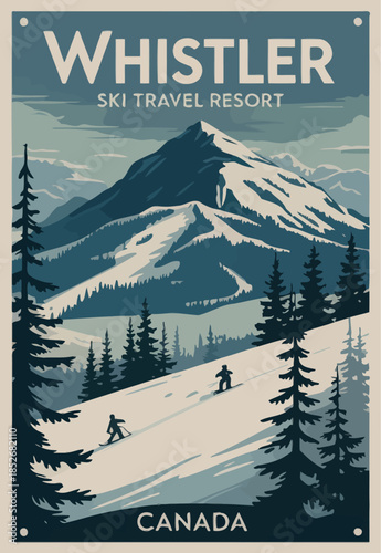 Whistler Travel Ski Resort Poster – Vintage Canada Winter Landscape