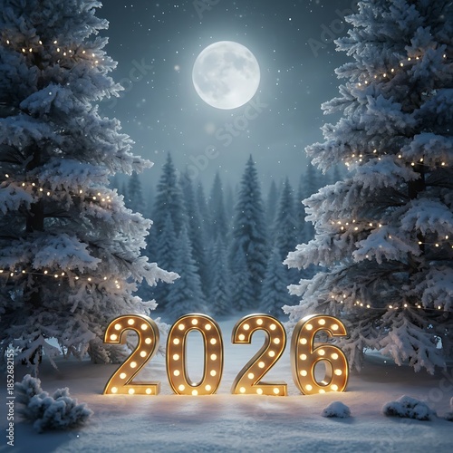 christmas tree with snow Happy new year