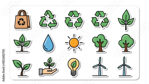 Eco-Friendly Icons Set for Environmental Sustainability Concepts