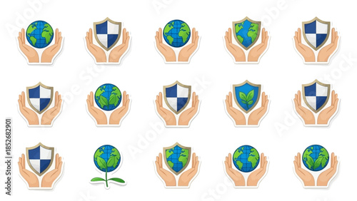 Protecting the Earth Global Shield Icons for Sustainability