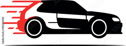Speeding Red Black White Abstract Sport Car Vector Isolated Object Motion