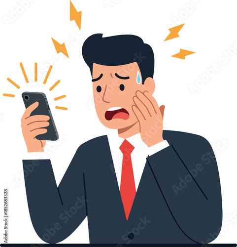 Stressed Businessman With Phone White Background Shocked Emotion Flat Design