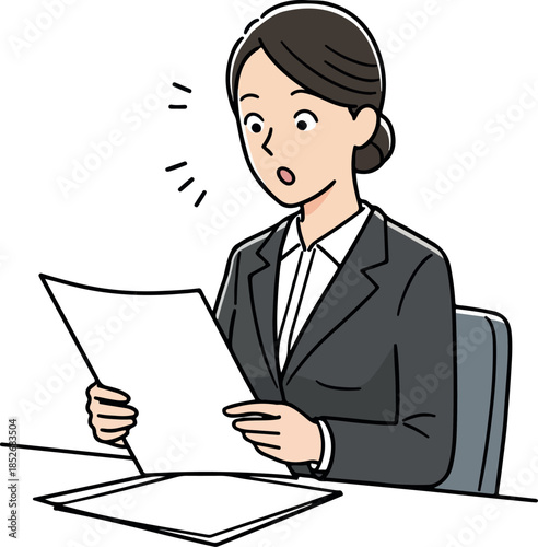Surprised Businesswoman Reading Document with Shocked Expression