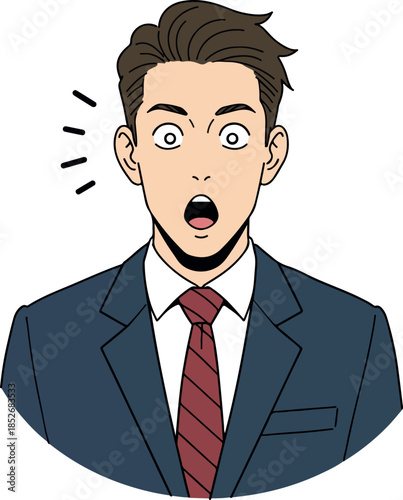Surprised Man in Blue Suit Red Tie Flat Design Isolated