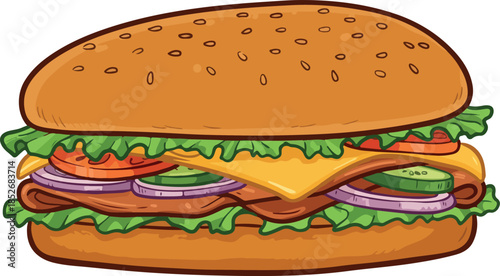 Tasty Burger Vector Flat Design Isolated Object Food Illustration