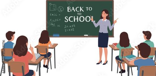 Teacher Instructs Students In Classroom Back To School Scene