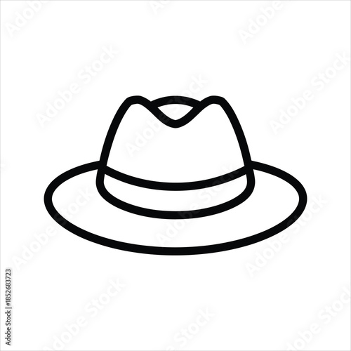 Fedora Hat Icon – Classic Wide Brim Outline Vector Illustration