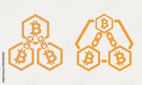Bitcoin blockchain network cryptocurrency concept, vector illustration