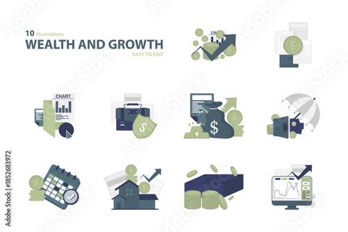 Wealth and Financial Growth Illustration Set for Business and Investment