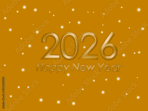 Happy New Year golden on snowfall golden background