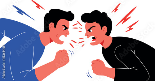 Two Angry Men Arguing Aggressively Flat Design Vector