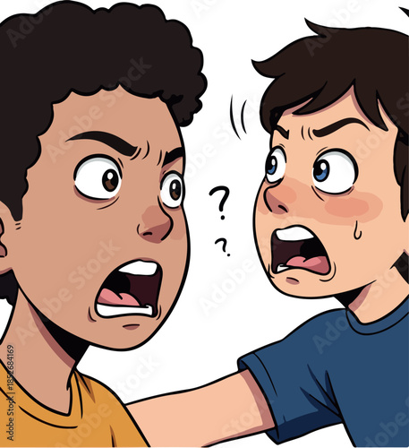 Two Angry Boys Arguing Aggressively Comic Style Flat Illustration