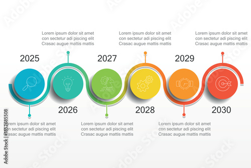 Colorful vertical timeline infographic template with 6 elements, eps10 vector illustration.