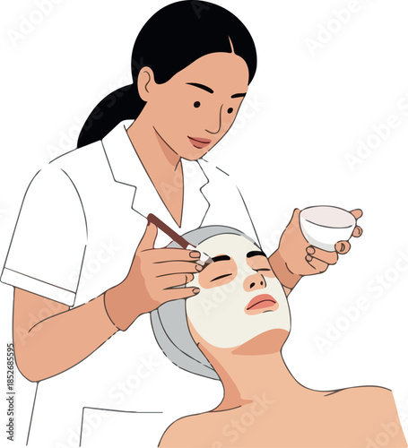 Woman Applying Facial Mask for Skincare Beauty Treatment