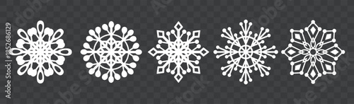 Snowflake icon set. A vector flat snowflakes isolated on a dark background.