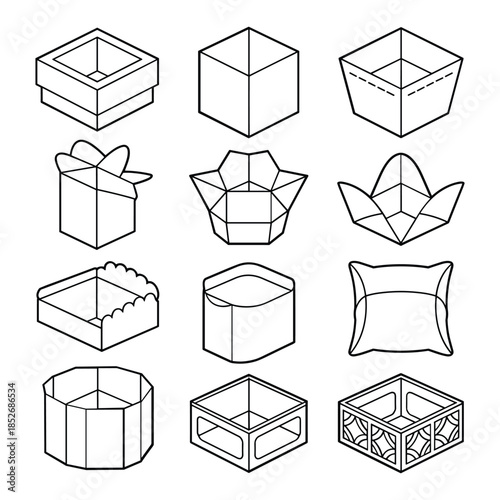 Collection of geometric shapes and boxes