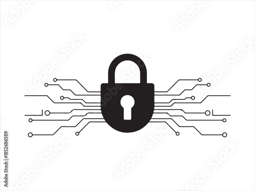 Cyber security shield icon with padlock silhouette symbol. vector illustration