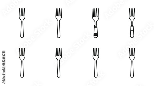 Eight outline icons illustrating different fork styles arranged in two rows
