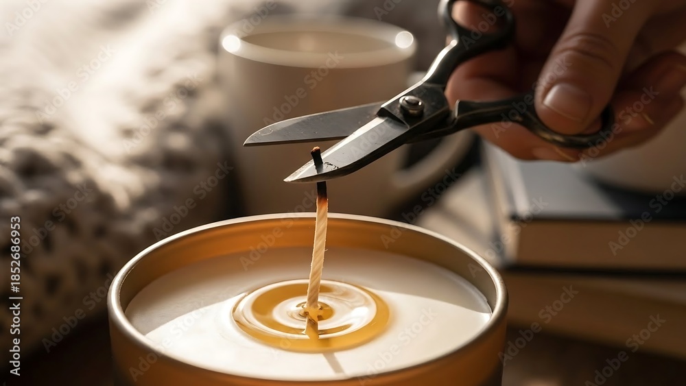 Obraz premium Wax drips from scissors into candle.