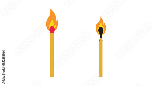 Matches on fire, illustration of burning matchsticks with flames and sparks