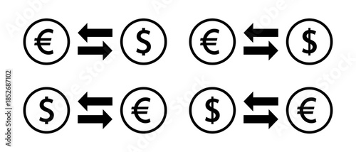 Dollar to euro exchange icon set. Money conversion and forex transaction symbol