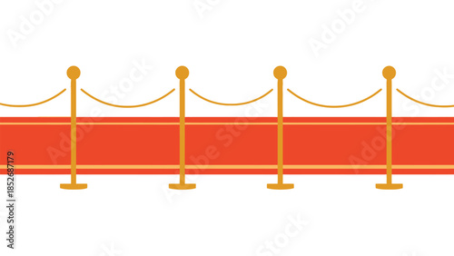 Red carpet event entrance with golden stanchions and velvet rope barrier isolated